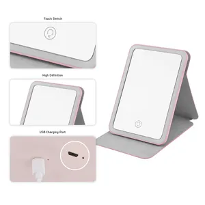 Tabletop Stand Beauty Magnifying Foldable Mirrors Led Travel Portable Makeup Mirror With Led Light