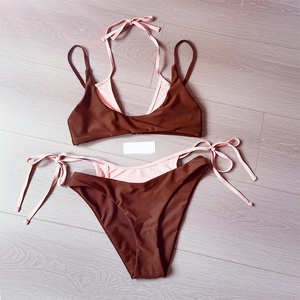 Custom Made Beachwear Double-layered Halter Color Block Assorted Black and <strong>White</strong> Fabric <strong>Bikinis</strong> Woman Swimwear Sexy <strong>Bikini</strong> <strong>Set</strong> - Product Image 3