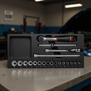 Bandeja de almacenamiento de herramientas con juego de llaves de vaso de 12 piezas, barras de extensión métricas y puntas para reparación automotriz - Product Image 3