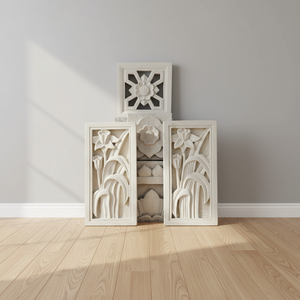 Escultura en Relieve 3D de Piedra Natural, Arte Moderno, Diseño Personalizado, Tallado de Pared para Exteriores, Piedra Caliza Beige con Patrón Floral, Tallado a Mano - Product Image 1
