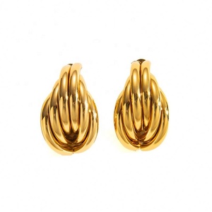 Boucles d'oreilles tendance en acier inoxydable plaqué or 14 carats, lisses, creuses, géométriques, cercle tridimensionnel, pour femmes, 100 % sur mesure - Product Image 4