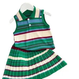 Conjunto de roupas para bebês, meninas, bebês, crianças, tricotadas, clássico, infantil, casual, blusa + saia casual, conjuntos de 2 polegadas