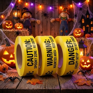 Avertissement : Saison des Horreurs – Ruban de signalisation Halloween pour Chantier, Clôture, Portail – Zone Fantôme, Entrée Interdite – Décoration Barrière Effrayante - Product Image 1