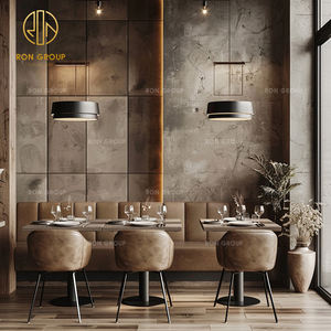 Juego de muebles de mesa y silla de restaurante de hotel para cafetería comercial curvada de terciopelo de madera marrón vintage - Product Image 3