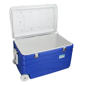 Caixa de refrigerador de água de plástico espumante PU móvel para escalada, caixa de refrigerador de caixa de gelo 55l com tampa de gelo, estoque por atacado