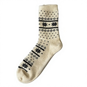 Wholesale Cream Nordic Snowflake Crew <b>Socks</b> 100% Mongolian Sheep Wool Knitted <b>Winter</b> Warm Thick <b>Socks</b> for Women - Product Image 2