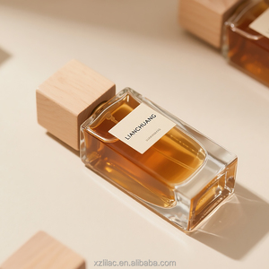 Bottiglia di profumo di vetro di lusso bottiglia di profumo rettangolare 50ml con tappo in legno colore personalizzato e Logo con scatola inclusa - Product Image 2