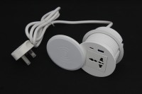 Stopkontak Meja dengan Soket Universal PD20W Lubang Pengisian Daya USB 80mm Putih ABS Kaca NFC