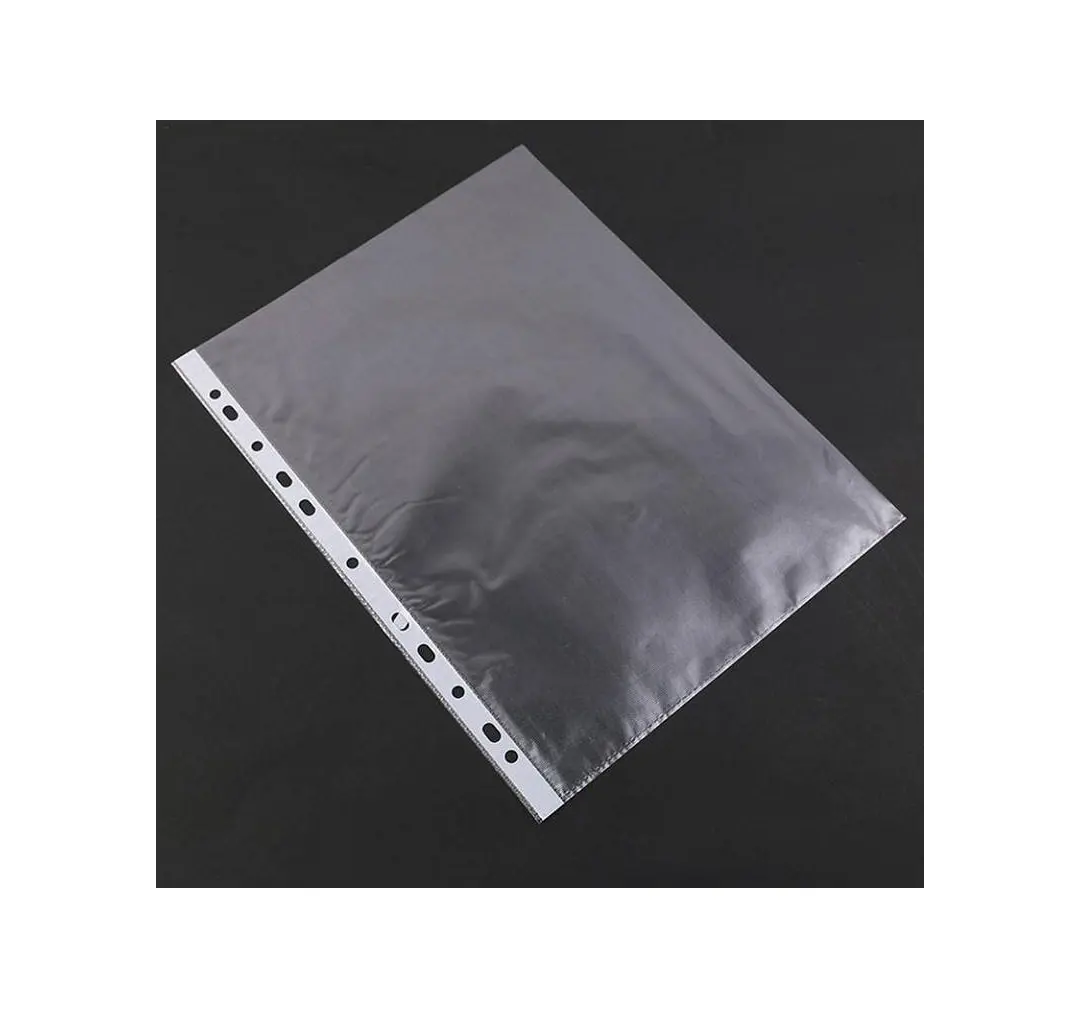Custom durevole 11 fori trasparenti superficie liscia A4 foglio protettore tasche perforate