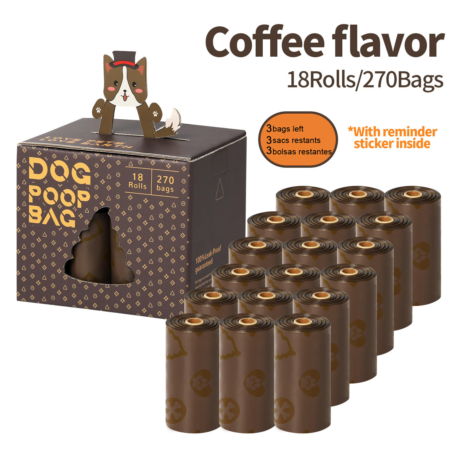 18 roll coffee poop bag