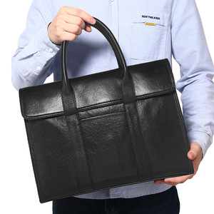 Men's Genuine Leather <b>Briefcase</b> Vegetable Tanned Cowhide Business Travel Bag Solid Color Hand Scratched Texture - Product Image 4