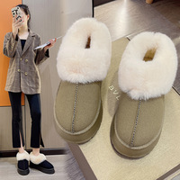 Bottes de neige courtes d'hiver pour femmes, avec col en fourrure, doublure en peluche, à enfiler, chaudes, décontractées, à la cheville