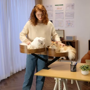 Lits et accessoires pour animaux de compagnie : Meuble en bois courbé pour animaux, <span class=keywords><strong>bureau</strong></span> en bois réglable et <span class=keywords><strong>surélevé</strong></span>, tour pour chat, <span class=keywords><strong>lit</strong></span> pour chat pour table de <span class=keywords><strong>bureau</strong></span> - Product Image 2