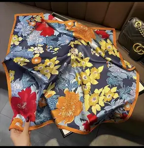 Summer Digital Printing Luxury Woman Scarves Custom Printed Personalized Square 100% Silk Hijab Scarf