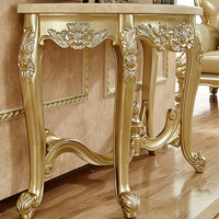 Table console en bois massif de style européen et américain, luxe léger, plateau en marbre semi-circulaire, étagère de salon, noble doré