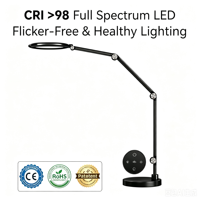 Lampe de bureau LED en métal pliable avec variateur tactile/télécommande, alimentation CA, protection des yeux pour étudiants, lecture, bureau, chambre, salon