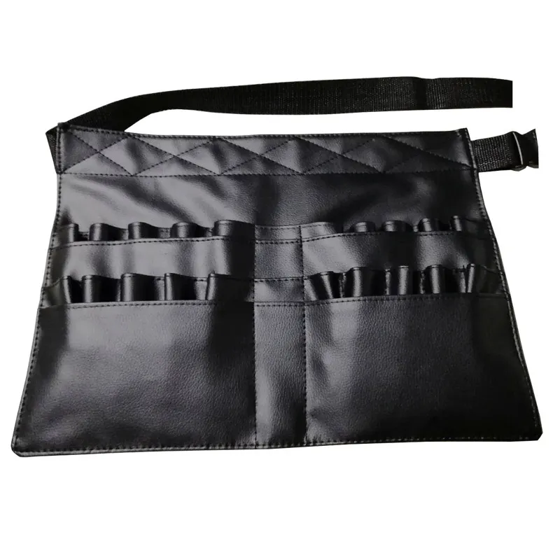 Brocha de maquillaje profesional, bolsa de cintura cosmética con logotipo personalizado Premium, bajo pedido, negro, PU