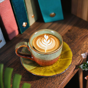 Stile retrò glassa reattiva in ceramica caffè tazza da tè porcellana tazze piattino stampato Logo per Espresso Turkish acqua arabica che serve - Product Image 1