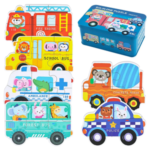 Nouveau <span class=keywords><strong>design</strong></span> écologique montessori jouet thème de transport six en un puzzles en bois avec boîte en métal pour les voyages des enfants - Product Image 1
