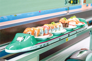 Muy Popular Insane de alta velocidad Shinkansen Sushi Train <span class=keywords><strong>Food</strong></span> Delivery Robot Bullet Sushi Train bar Cinta transportadora para restaurante - Product Image 2