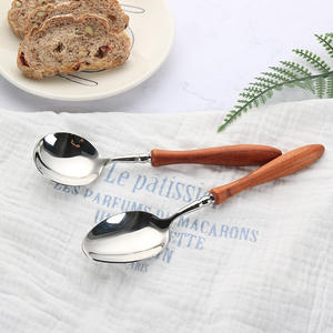 Juego de Cubiertos de Bambú de Alta Calidad de 5 Piezas para Regalo de Boda y Negocios, Cuchara y Tenedor para <span class=keywords><strong>Postre</strong></span> con Mango de Acero Inoxidable - Product Image 4