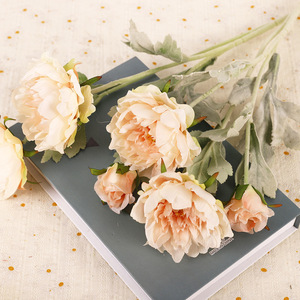 Flocked Miniature Peony <b>Artificial</b> <b>Flowers</b> Silk High Simulation Wedding Home Decoration Props - Product Image 2