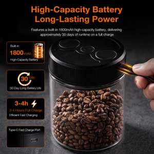 <b>Automatic</b> Vacuum Glass Coffee Canister Electric Airtight Coffee Storage Jar with Smart Pressure Detection Date Tracker - Product Image 4