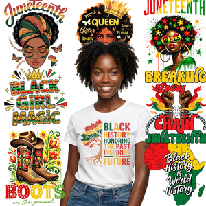 Transferencia Térmica DTF Personalizada para Camisetas con Diseño del Mes de la Historia Negra, con Pedrería 3D, Estilo Black Girl Magic, Letras Juneteenth - Product Image 1