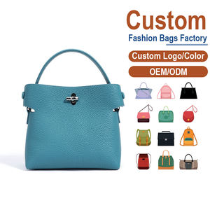 Bolso de cubo de piel de vacuno de capa superior, azul lago, de nicho, premium, para el día a día, de mano, hombro y bandolera, personalización OEM - Product Image 1