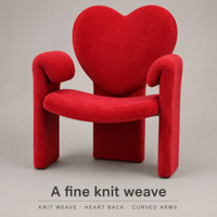 Fauteuil d'appoint rouge avec dossier en forme de cœur, fauteuil rembourré à accoudoirs courbés, fauteuil sculptural pour salon, chambre à coucher, maison