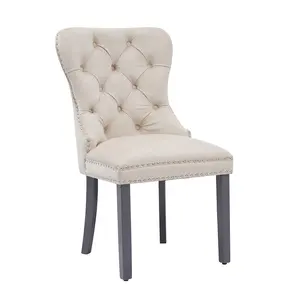 Elegant armless design Dining Side Accent Chair Button Tufted Velvet Upholstery Nail Head Trim Tapered Espresso Wood Legs for bedroom