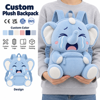 Service de développement de sacs à dos en peluche personnalisés pour sacs en forme d'éléphant avec visage pleurant brodé, poche avant zippée, bretelles réglables