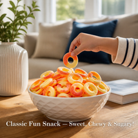 Perzikringen Gummy Candy Groothandel, Suikercoating Tweekleurige Zachte Jelly Snoepjes, HALAL OEM Snoep voor Detailhandel &amp;   Automaten
