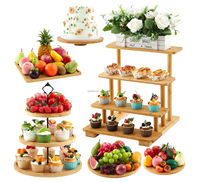 Soporte de Madera para Pasteles, Torre de Postres de Madera, Bandeja para Postres, Soporte para Cupcakes, Soporte de Tres Niveles para Servir Cupcakes Estilo Rústico
