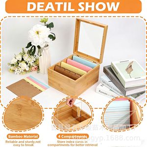 Porte-cartes d'indexation en bois 5 x 8 pouces avec séparateurs pour le rangement des notes de recettes, boîte organisatrice de bureau - Product Image 2