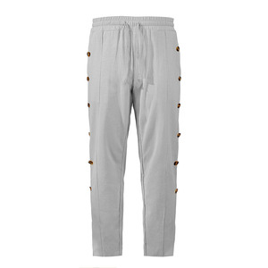 <b>Men's</b> <b>Linen</b> Straight Fit Long <b>Pants</b> With Button Detail Breathable Casual Outdoor Wear - Product Image 4