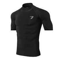 T-shirt de sport à manches courtes et col montant pour homme, à séchage rapide, anti-UV, compression, pour la gym, la natation et l'entraînement