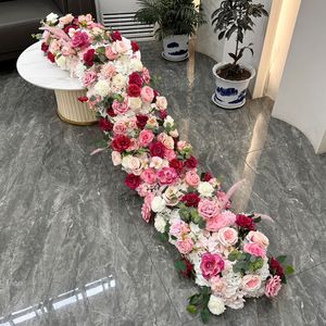 Romantic Dreamy <b>Mixed</b> Rose Red Pink White Silk Flower Garland Table Runner Handmade Artificial Flowers for Wedding Decoration - Product Image 1
