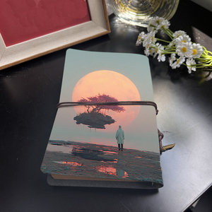 Cuaderno A6 hecho a mano, páginas reemplazables, regalo de lujo para conferencias, notas clave con hombre, isla flotante, árbol, impresiones de luna llena en - Product Image 3
