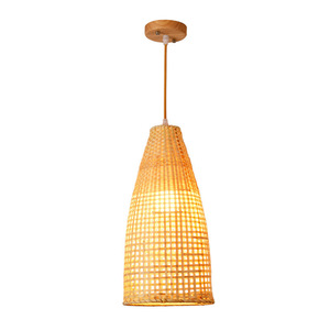 Lámpara colgante artesanal de bambú con forma de campana, bombilla LED E27 para sala de estar, dormitorio, estudio, comedor - Product Image 5