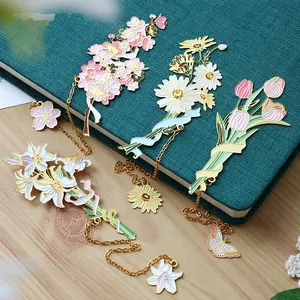 2023 Hollow out Tulip sunflower flower filigree enamel sublimation custom metal Teachers' Day bookmark creativity Bookmarks