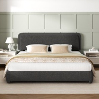 Lit king-size moderne réglable et rembourré avec base de matelas en tissu polaire durable, facile à nettoyer et à assembler