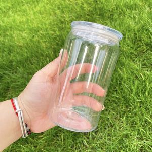 Transparent Clear Beer Single <b>Wall</b> 16Oz Acrylic Plastic Can With Lid and Straw for <b>Vinyl</b> Dtf Sticker - Product Image 4