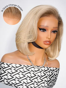 วิกผมบ๊อบตรงแบบติดกาวสำเร็จรูป ขนาด 5x7 นิ้ว สีบลอนด์ออมเบรแบบไล่ระดับ  ทำจากผมแท้  พร้อมใช้งาน - Product Image 2