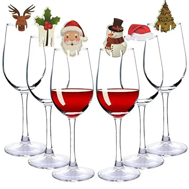 10 unids/set de fiesta de Navidad cena comida suministros de decoración de champán de cristal de vidrio de vino de Navidad sombrero rojo copa de vino tarjeta