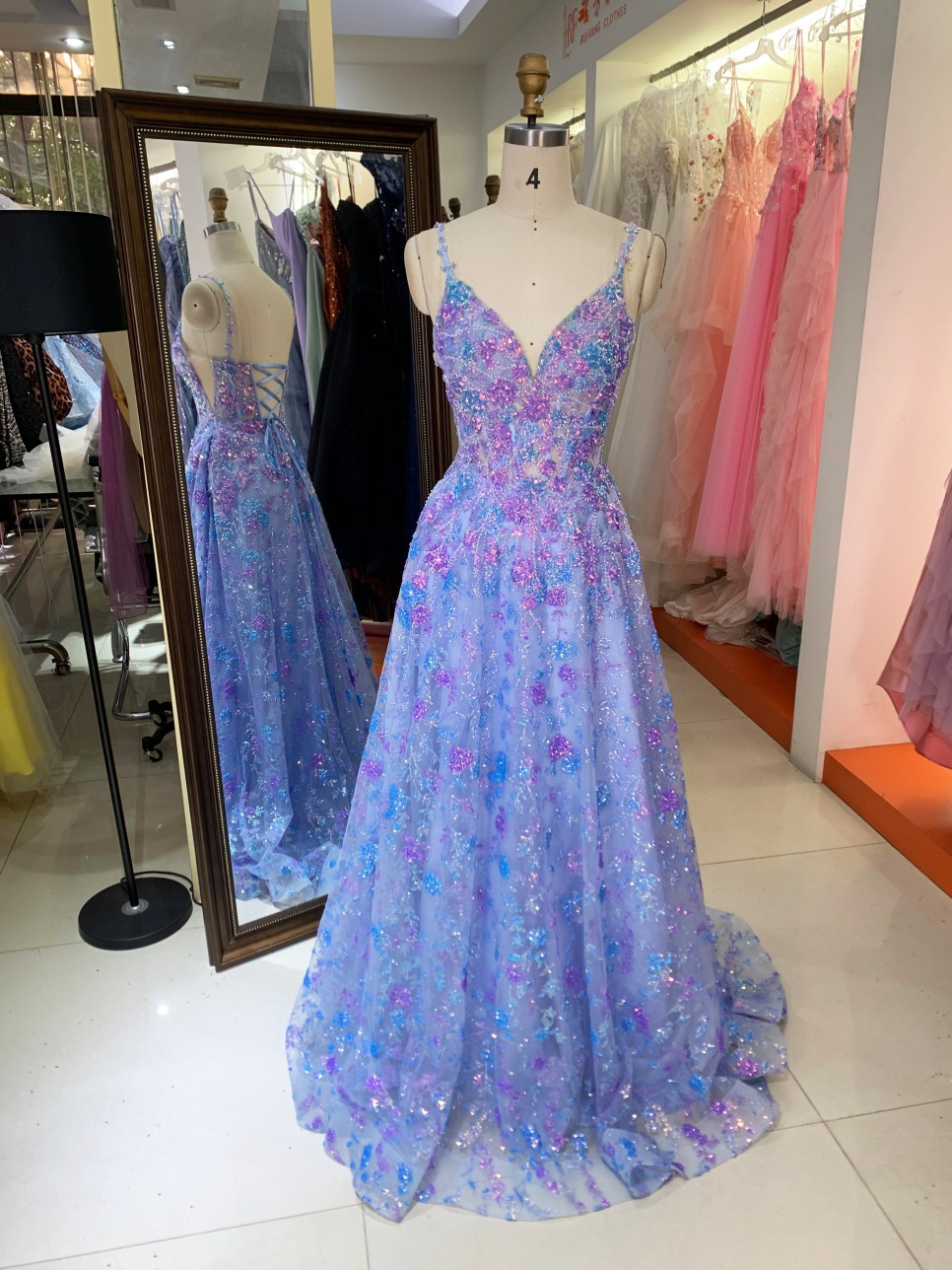 blue pink and purple prom dresses Prom 3D Butterfly A Line Long Formal Dress main image 0