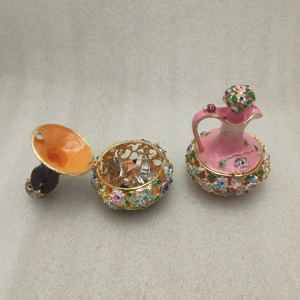 Petite théière bibelot décoration de table cadeaux boîte à bijoux en émail petite boucle d'oreille boîte en métal strass étain boîte cadeau antique cadeau - Product Image 2
