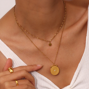 Collar con Colgante de Brújula Romana Vintage <span class=keywords><strong>2022</strong></span> para Mujer, Chapado en Oro de 18K, Moneda de Circonio con Cadena de Eslabones para Boda - Product Image 1