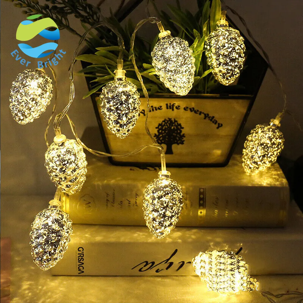 Ever Bright 4.4Ft 10 LED Pine Cone Wedding Christmas Tree Home Room Decor Fairy Decorative Christmas Pine LED String Light