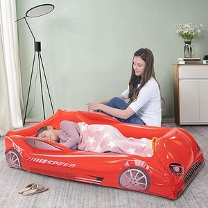 Красный автомобильный детский надувной матрас с боковой дорожной кроватью, коврик для кроватки, комфортное решение для сна, игры на открытом воздухе - Product Image 5